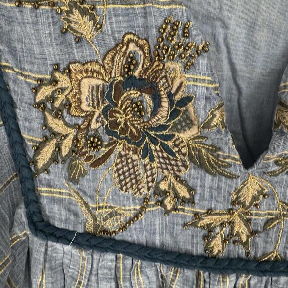 World Market top small medium gray embroidered tunic oversize boho lagen look - Picture 2 of 6